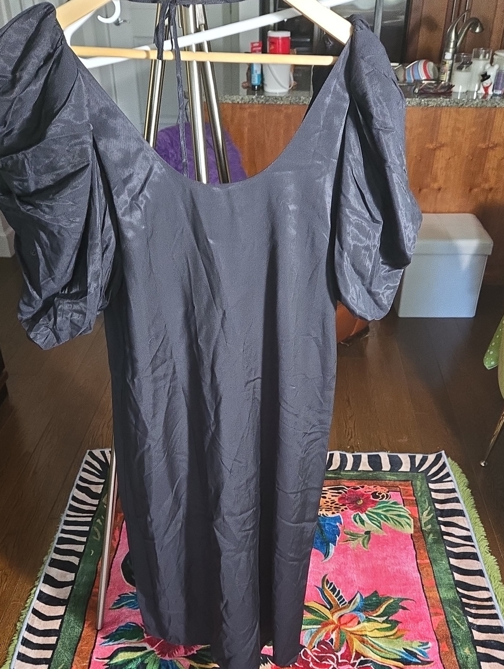 Hudson North Black Midi Dress with Puff Sleeves